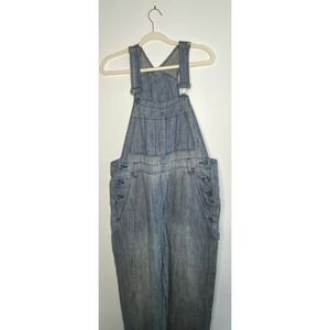 VTG Territory Ahead Jeans Womens Blue Linen Blend Wide Leg Bib Overalls Size 8